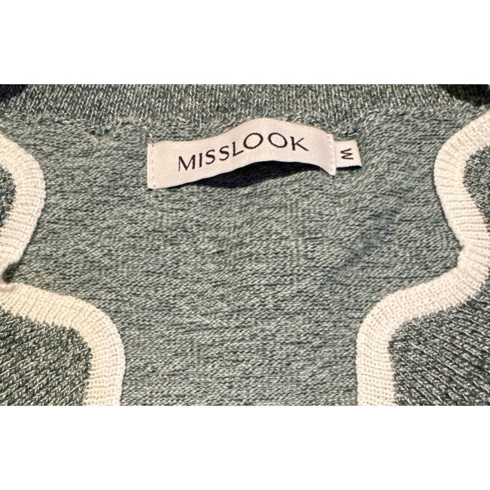 Women's M Wool Sweater Miss‎ Look, Vintage green Heathered, Scallop Finish boho - Picture 4 of 10